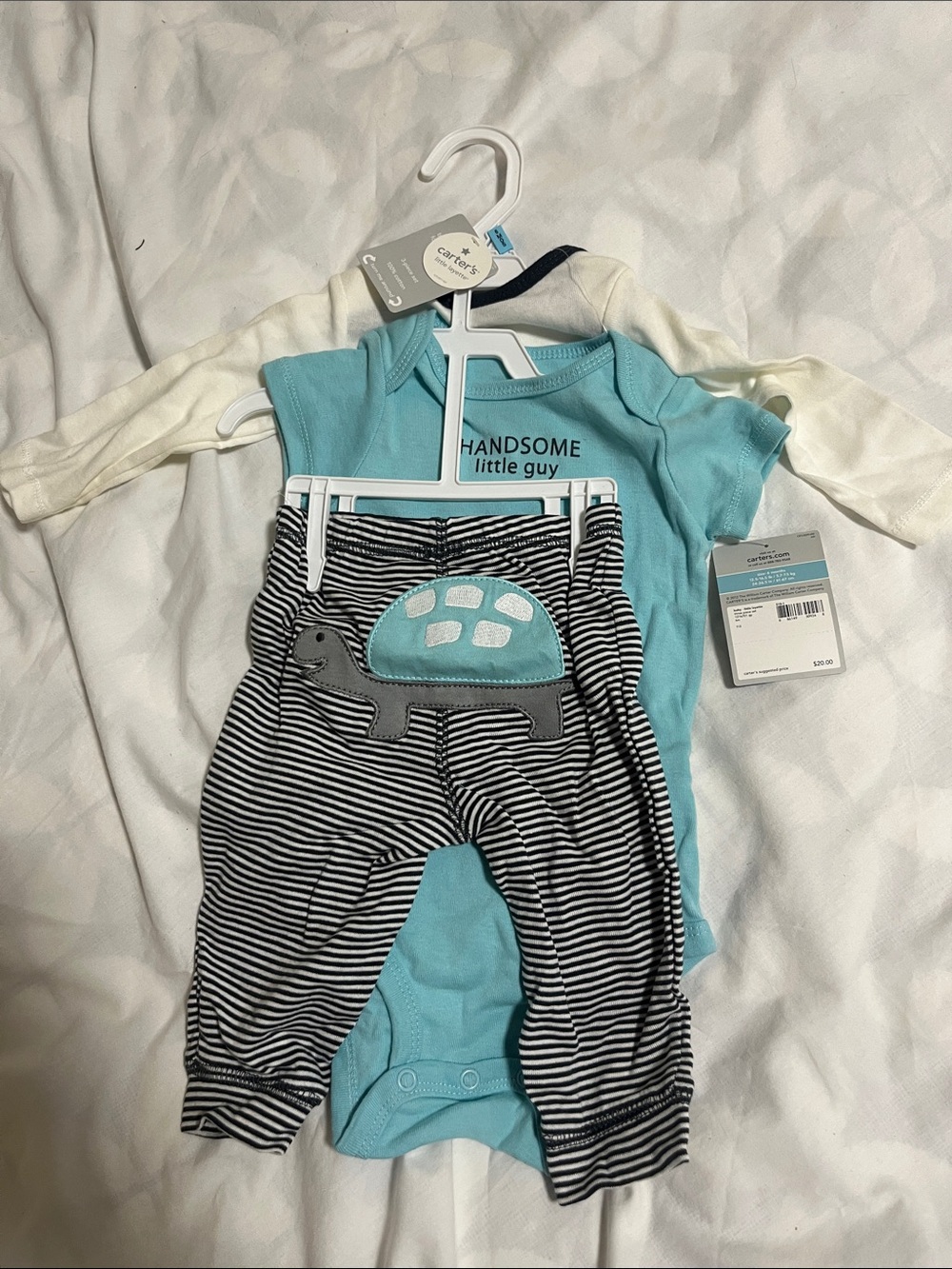 Carter's Turquoise Bodysuit & Black-White Striped Turtle Pants Set Baby boy